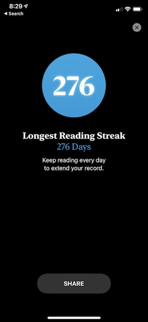 Reading streak from Books iOS app
